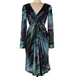 Alberta Ferretti Aeffe SPA Blue Silk Long Sleeve Dress NWT